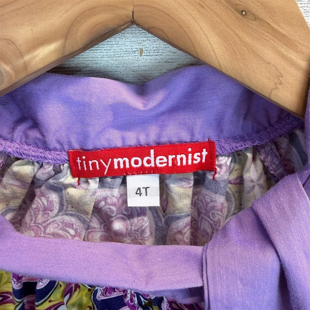 Tiny Modernist Purple Floral Bow Dress 4T Cottagecore Whimsical Boho Boutique - Picture 11 of 12